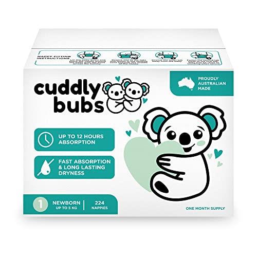 Cuddly Bubs, Size 1 Newborn nappies (up to 5kg), 224 nappies, One Month Supply