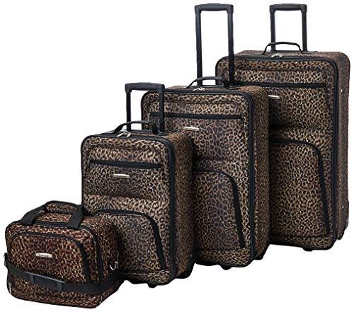 Rockland Jungle Softside Upright Luggage Set, Leopard, 4-Piece Set (14/19/24/28), Jungle Softside Upright Luggage Set