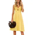 ECOWISH Womens Dresses Summer Tie Front V-Neck Spaghetti Strap Button Down A-Line Backless Swing Midi Dress Yellow M