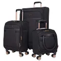 kensie Hudson Softside 3-Piece Spinner Luggage Set, Black with Rose Gold, 3-Piece Set (16/20/28), Hudson Softside 3-Piece Spinner Luggage Set