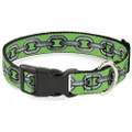 Buckle-Down Plastic Clip Dog Collar, Metal Chain Green/Grey, 13 to 18 Neck Size x 1.5 Inch Width