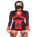 Leg Avenue Dragon Ninja Set-Sexy Romper and Face Mask Halloween Costume for Women, Black/Red, Large