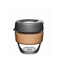 KeepCup Brew Cork | Reusable Tempered Glass Coffee Cup | Travel Mug with Splash Proof Lid, Recovered Cork Band, BPA & BPS Free | Small 8oz/227ml | Press