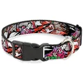 Buckle-Down Plastic Clip Dog Collar, Superman Colour Flying Bricks Scene, 9 to 15 Neck Size x 1.0 Inch Width