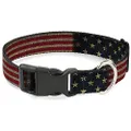 Buckle-Down Plastic Clip Dog Collar, Vintage US Flag Stretch, 13 to 18 Inch Neck Size x 1.5 Inch Width