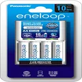 Panasonic AA Eneloop Overnight Basic Battery Charger, 1-Pack + Eneloop AA Pre-Charged Rechargeable Batteries, 4-Pack (K-KJ51MCC4TA)