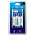 Panasonic AA Eneloop Overnight Basic Battery Charger, 1-Pack + Eneloop AA Pre-Charged Rechargeable Batteries, 4-Pack (K-KJ51MCC4TA)