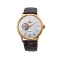 Orient 'Bambino Open Heart' Japanese Automatic Stainless Steel and Leather Dress Watch, Gold, Modern