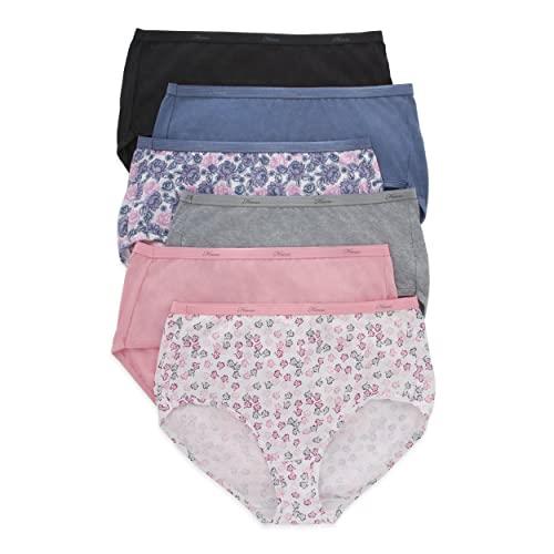 Hanes Women's Cotton Underwear, Available in Regular and Plus Sizes Briefs, 6 Pack - Assorted 1, 14 US