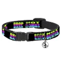 Cat Collar Breakaway Drop Bass Not Bombs Black Rainbow 8 to 12 Inches 0.5 Inch Wide