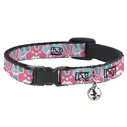 Cat Collar Breakaway Angry Bunnies Turquoise Pinks 8 to 12 Inches 0.5 Inch Wide