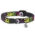 Cat Collar Breakaway Monsters Close Up Black 8 to 12 Inches 0.5 Inch Wide