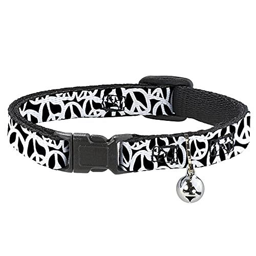 Cat Collar Breakaway Peace Black White 8 to 12 Inches 0.5 Inch Wide