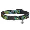 Cat Collar Breakaway Aliens UFOs Galaxy Green Black White 8 to 12 Inches 0.5 Inch Wide