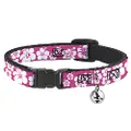 Cat Collar Breakaway Hibiscus Neon Pink White 8 to 12 Inches 0.5 Inch Wide