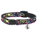 Cat Collar Breakaway Hearts Black Multi Color 8 to 12 Inches 0.5 Inch Wide
