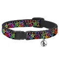 Cat Collar Breakaway Peace Hearts Stacked Black Neon 8 to 12 Inches 0.5 Inch Wide