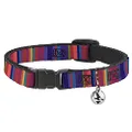 Cat Collar Breakaway Lines Reds Purples 8 to 12 Inches 0.5 Inch Wide