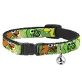 Cat Collar Breakaway Cute Dinosaurs Yellow Green 8 to 12 Inches 0.5 Inch Wide