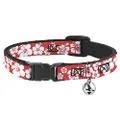 Cat Collar Breakaway Hibiscus Light Red White 8 to 12 Inches 0.5 Inch Wide