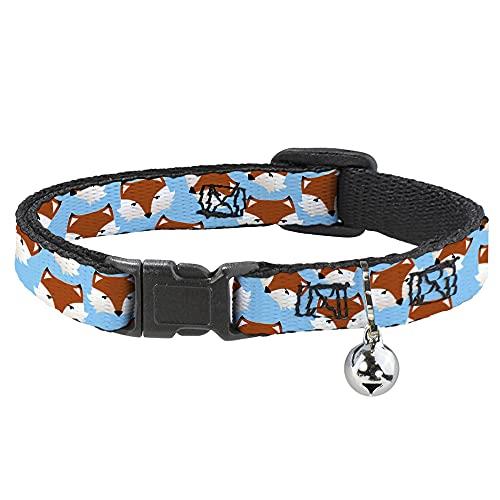 Cat Collar Breakaway Fox Face Scattered Sky Blue 8 to 12 Inches 0.5 Inch Wide