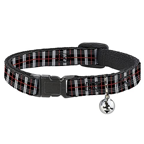 Cat Collar Breakaway Plaid Black Red 8 to 12 Inches 0.5 Inch Wide