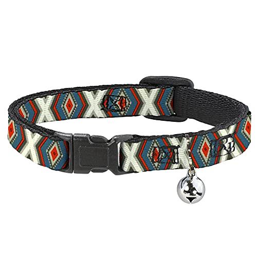 Cat Collar Breakaway Geometric Diamonds Grays Red Turquoise 8 to 12 Inches 0.5 Inch Wide