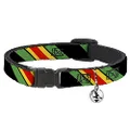 Cat Collar Breakaway Diagonal Stripes Black Green Yellow Red 8 to 12 Inches 0.5 Inch Wide