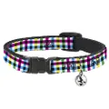 Cat Collar Breakaway Buffalo Plaid White Multi Color 8 to 12 Inches 0.5 Inch Wide