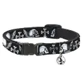 Cat Collar Breakaway Buckle Down Skulls Wings Black White 8 to 12 Inches 0.5 Inch Wide