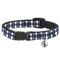 Cat Collar Breakaway Argyle Navy Green White Gold 8 to 12 Inches 0.5 Inch Wide