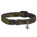 Cat Collar Breakaway Owls Brown Pastel 8 to 12 Inches 0.5 Inch Wide