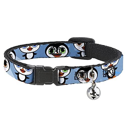 Cat Collar Breakaway Cute Penguins Blue Bubbles 8 to 12 Inches 0.5 Inch Wide
