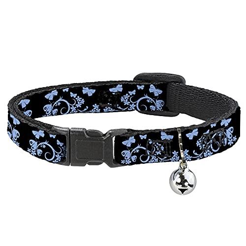 Cat Collar Breakaway Butterfly Garden Black Blue 8 to 12 Inches 0.5 Inch Wide