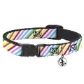 Cat Collar Breakaway Diagonal Stripes White Multi Color 8 to 12 Inches 0.5 Inch Wide