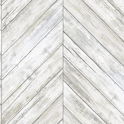 RoomMates RMK11453WP Herringbone White & Tan Wood Boards Peel and Stick | Removable | Self Adhesive Wallpaper,White/Tan