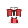 Bialetti - Mini Express Set, Set Includes Coffee Maker, 2x 2.8 Oz Cups, 2x Glasses, Not Suitable for Induction, Metal, Red