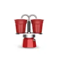 Bialetti - Mini Express Set, Set Includes Coffee Maker, 2x 2.8 Oz Cups, 2x Glasses, Not Suitable for Induction, Metal, Red