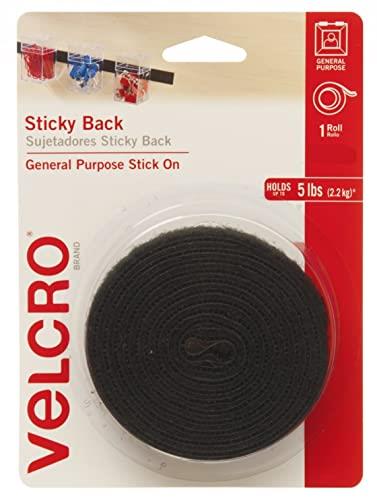 VELCRO Brand 6 Ft x 3/4 in | Sticky Back Tape Roll with Adhesive | Cut Strips to Length | Hook and Loop Fasteners | Perfect for Home, Office or Classroom, Black, 90975W