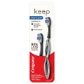 Colgate Keep Soft Manual Toothbrush for Adults with 2 Deep Clean Floss-Tip Brush Heads, Silver