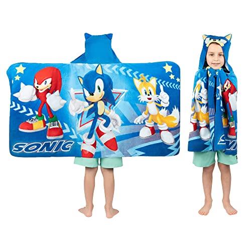 Franco Sonic The Hedgehog, Anime, Bath/Pool/Beach Soft Cotton Terry Hooded Towel Wrap, 24 in x 50 in, by Kids