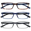 Opulize See 3 Pack Blue Light Blocking Reading Glasses Brown Blue Grey Computer Anti Glare Mens Womens BBB9-237 +2.50