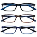Opulize See BBB9-123 +2.00 Blue Light Blocking Computer Gaming Anti Glare Reading Glasses for Unisex, Black/Blue/Brown, 3 Pack