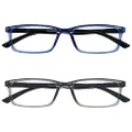 Opulize See BB9-37 +2.50 Blue Light Blocking Computer Gaming Anti Glare Reading Glasses for Unisex, Blue/Grey, 2 Pack
