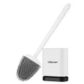 UBeesize Toilet Brush with Flexible Brush Head and Silicone Bristles, Quick Drying Holder Set for Bathroom, Compact Size, White, (UB-TB-White)