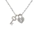 Short Story Diamante Lock and Key Necklace, Silver