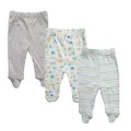 Spasilk Baby Boys' 3 Pack Cotton Pull on Footed Pants, Blue Cars, 3 Months