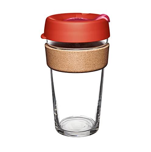 KeepCup Brew Cork | Reusable Tempered Glass Coffee Cup | Travel Mug with Splash Proof Lid, Non-Slip Silicone Band, BPA & BPS Free | Large 16oz/454ml |Daybreak