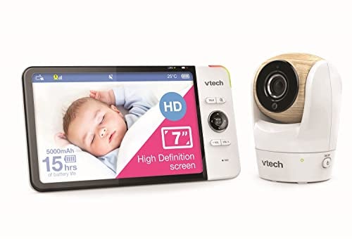VTech BM7750HD 7" Pan & Tilt Full Colour Video Baby Monitor, 2-Way Talk, Soothing Sounds, Temp Sensor & Motion Detection, up to 15 Hours Battery Life