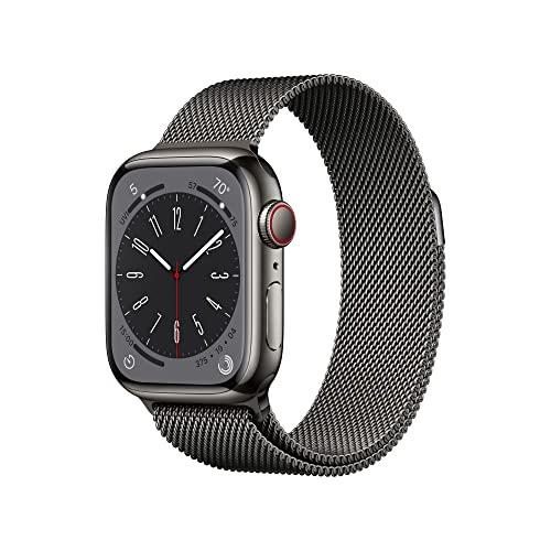 Apple Watch Series 8 (GPS + Cellular 41mm) Smart Watch - Graphite Stainless Steel Case with Graphite Milanese Loop. Fitness Tracker, Blood Oxygen & ECG Apps, Water Resistant